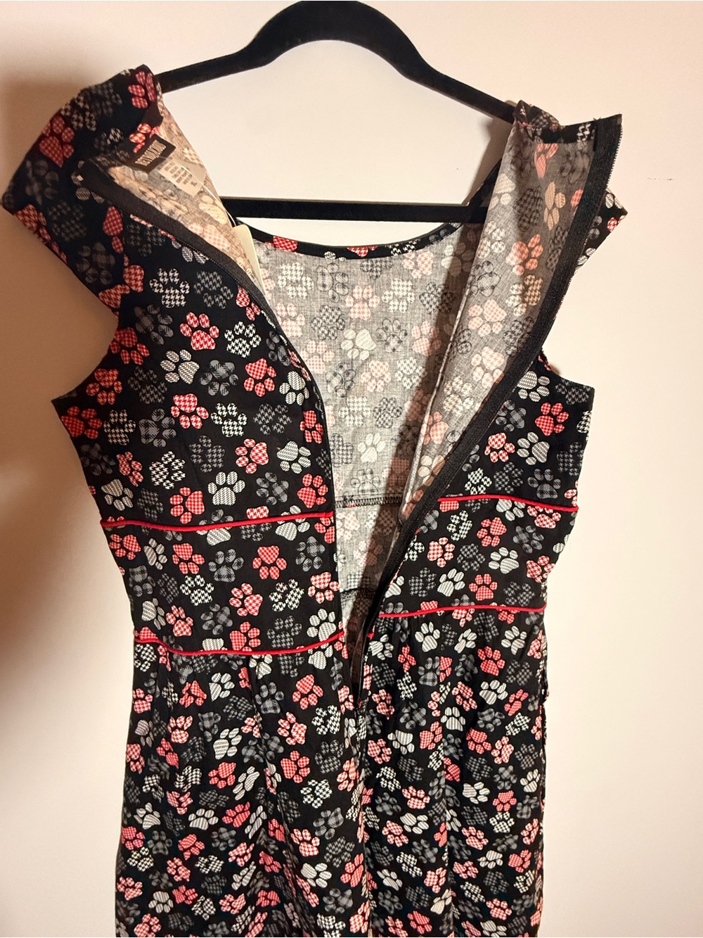 Women’s Black Fit & Flare Dress with Paw Print Accents - Picture 5 of 6